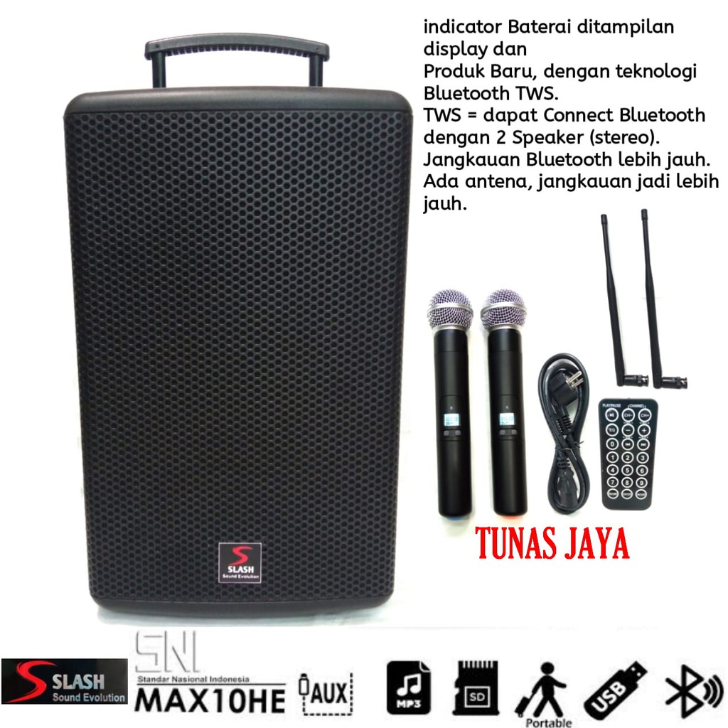 Speaker Portable SLASH MAX10HE wireless TWS Bluetooth 10 inch 150watt