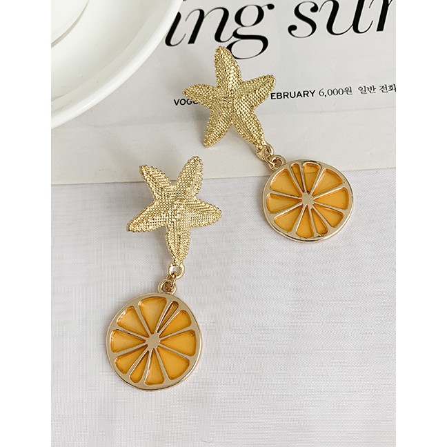 LRC Anting Tusuk Fashion Alloy Resin Starfish Lemon Studs D93604