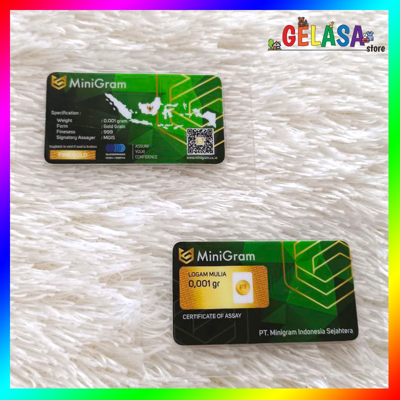 Gelasa Distributor Agen Resmi MINIGRAM Logam Mulia Emas Murni 24k Sertifikat Resmi 0.001 gram