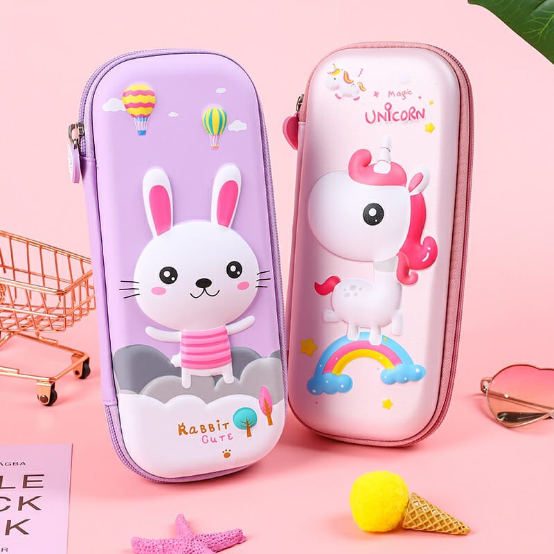 Tempat Pensil Unicorn Kotak Pensil Cewek Sekolah Alat Tulis Timbul Perempuan