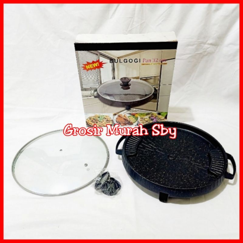 Alat panggangan / Bulgogi grill pan / bulgogi pan / grill serbaguna anti lengket marble 32cm