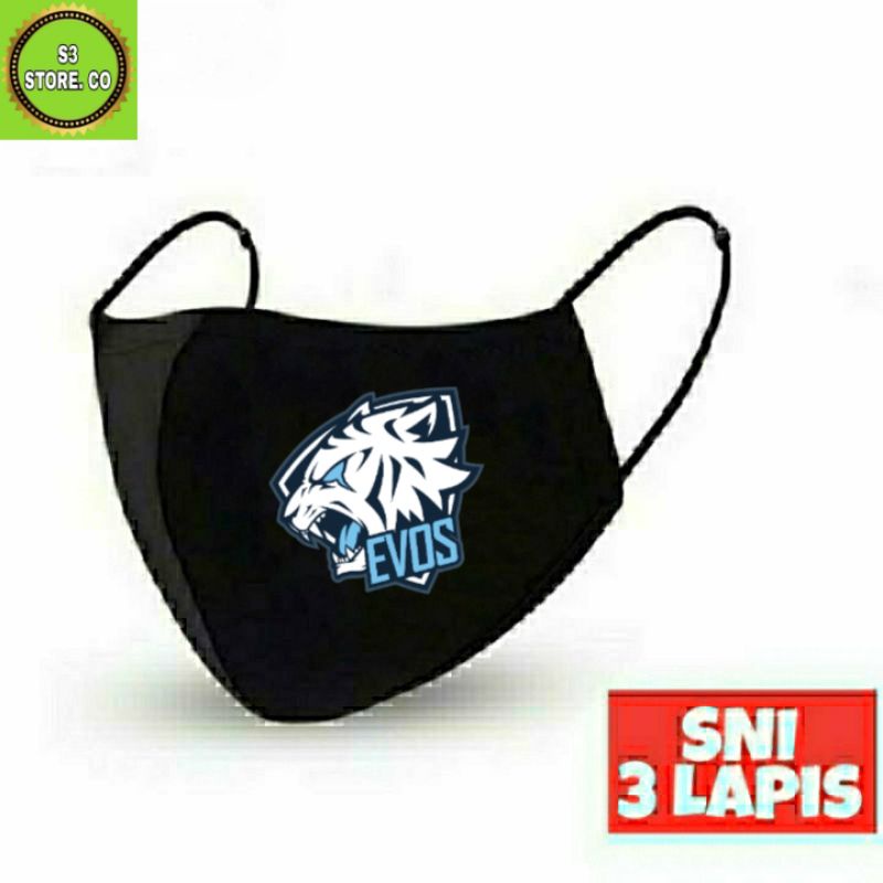 Masker kain 3 ply EVOS ESPORT  kain 3 lapis/ scuba anak dewasa katun SNI earloop