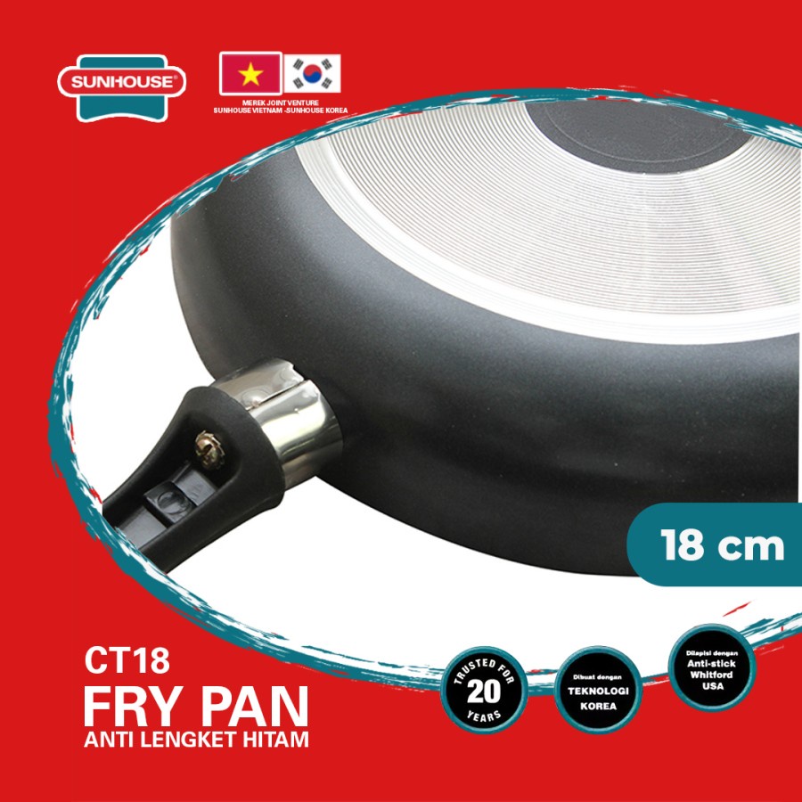 Sunhouse CT18 Plain Frypan Anti Lengket Hitam 18 cm 1 Pcs