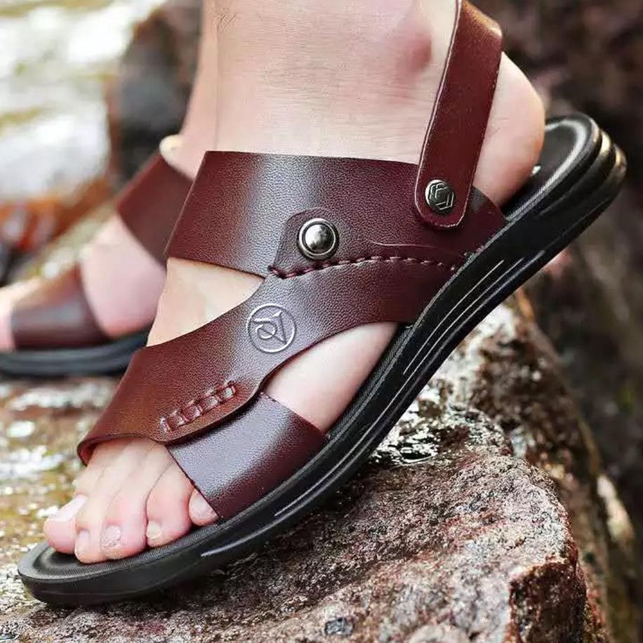 Sandal Kulit Pria Sendal Slop Keren Kekinian Casual Original Kulit Pu Pria Model Terbaru SCP05 PRODUK PREMIUM COD