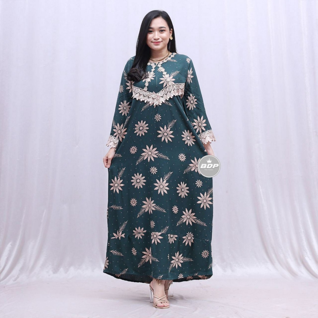 Dianputri - Daster Arab Zeema | Rayon Super Grade A | Resleting Depan Busui | Renda Milo Ori-levia ijo botol