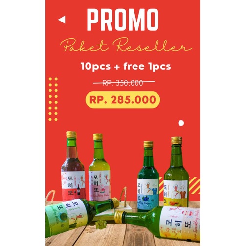 

PAKET RESELLER MOJISO SOJU HALAL NON ALKOHOL 10PCS FREE 1 BOTOL