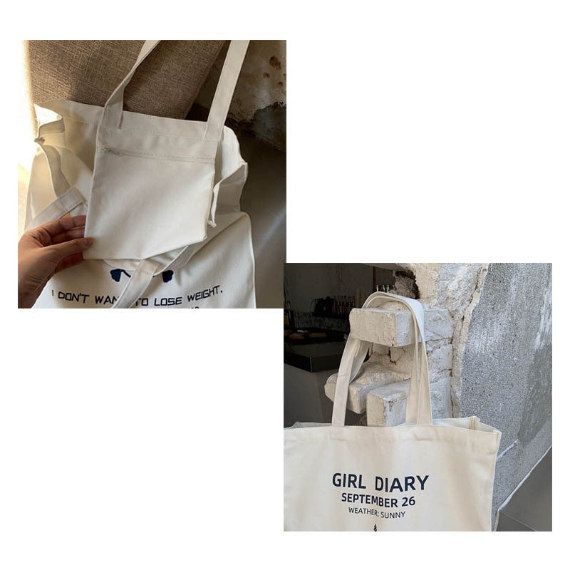 TC-07 tas canvas tote bag wanita import korea jepang besar girl diary