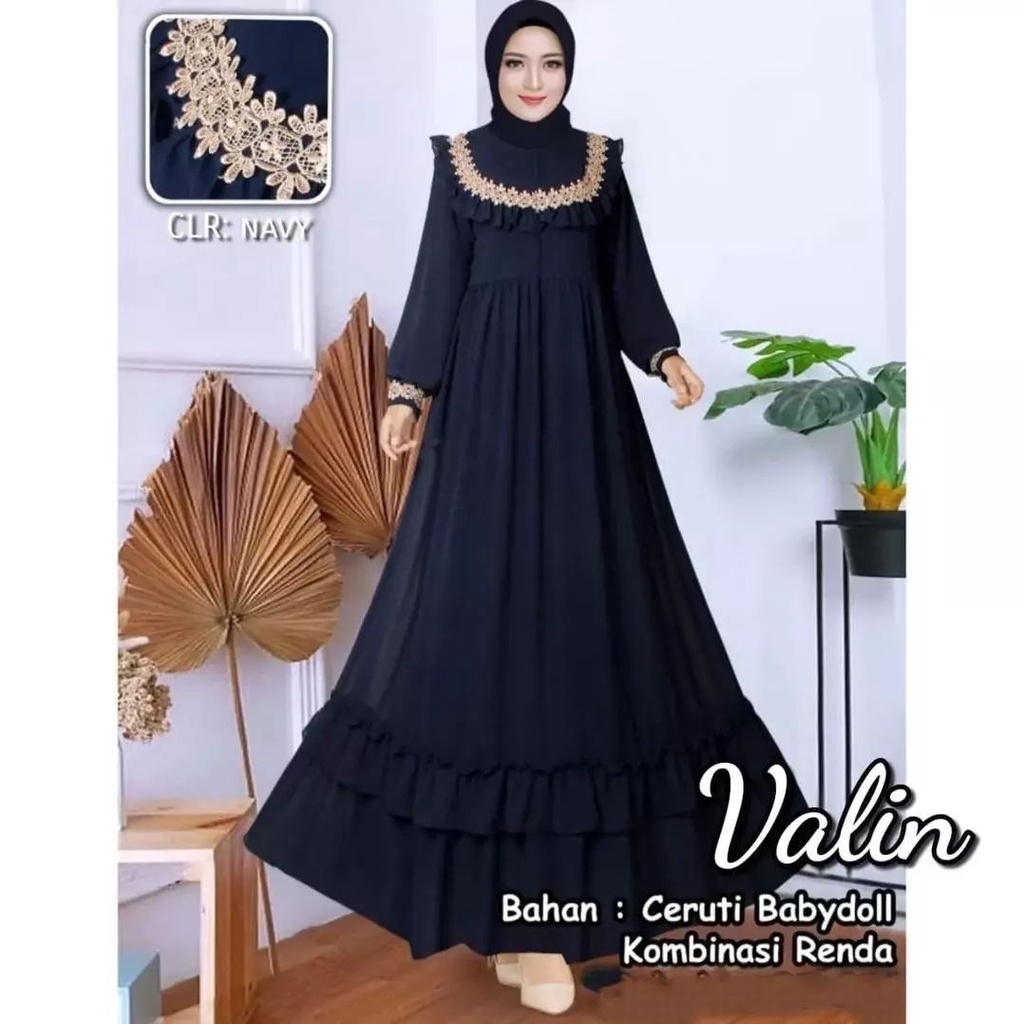 Gamis Ceruty Peremium Valin Dress Gamis Pesta Mewah Elegan Gamis Kondangan Modern Long Dress Muslim Baju Wanita Jumbo