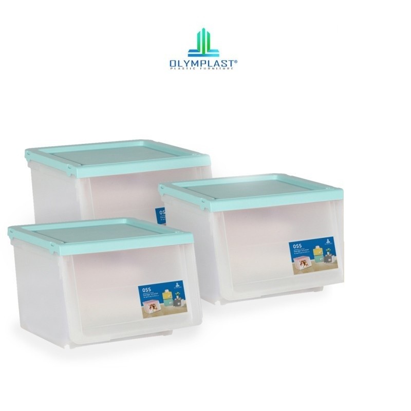 paket 3 box penyimpanan transparan OLYMPLAST OSS PURE COLOR