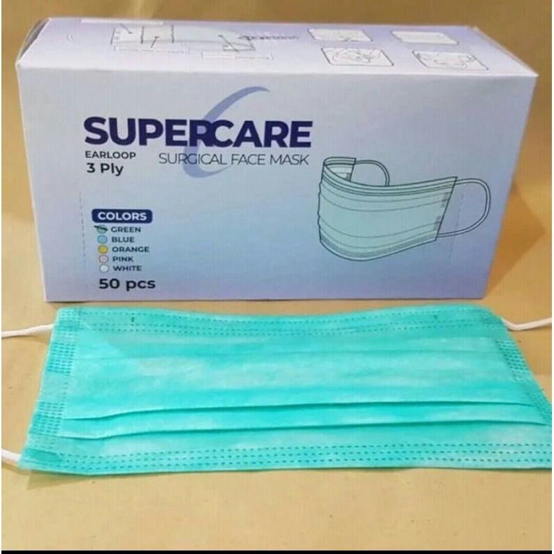 Masker SUPERCARE Medis Earloop 3ply isi 50 pcs / box ada Emboss