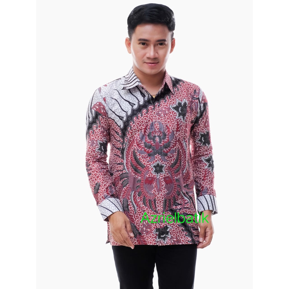 NEW ARRIVAL DISTRO BATIK PRIA BORDIR SOGAN HRB026 BATIKAF-Kmj slempang merah