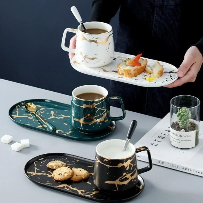 MARBLE BREAKFAST MUG TRAY SET / COFFEE MUG MARBLE / TEA CUP MARBLE