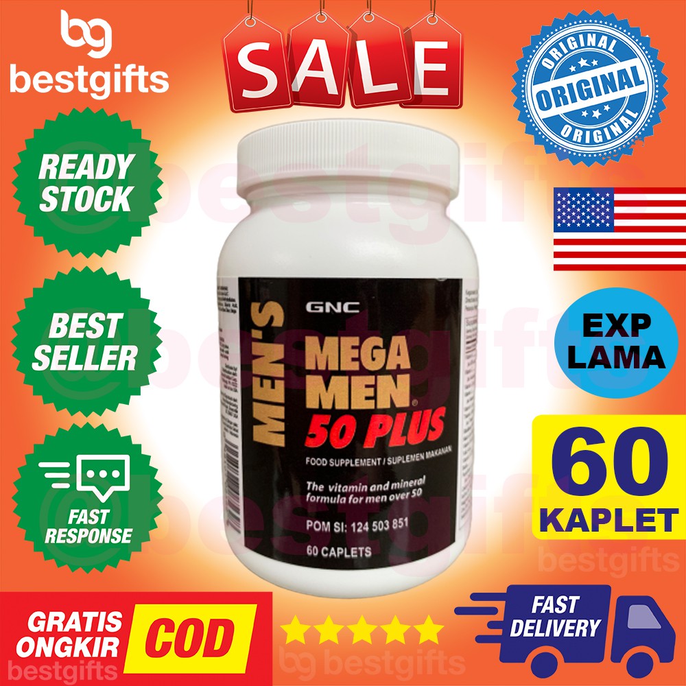 GNC MEN'S MEGA MEN 50 PLUS MULTIVITAMIN MULTI VITAMIN AND MINERAL FOR MEN VITAMINS LAKI 60 KAPLET