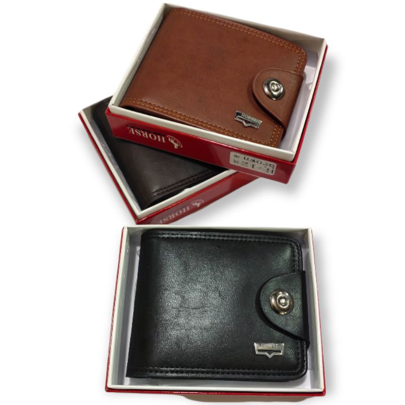 Dompet Pria Kancing Horse M-12 BESAR || Dompet Lipat Kartu Kancing Magnit