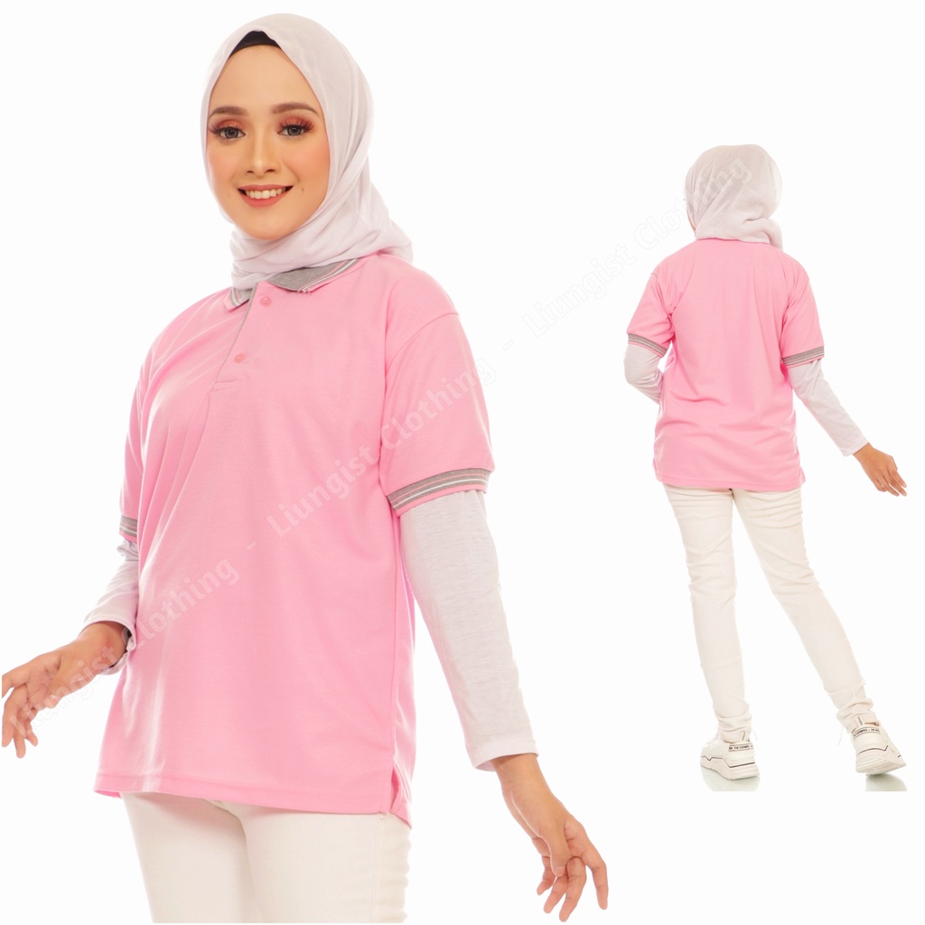 Kaos kerah UK XXL / kaos polo / polos lakoste / polo shirt-Pink Baby Kerah Abu