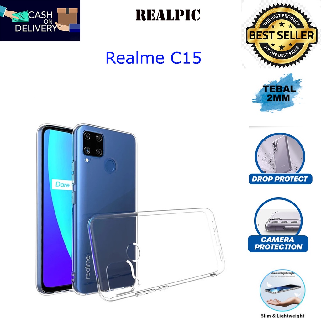 Case REALME C15 Casing Clear HD KETEBALAN 2MM BENING TRANSPARAN TPU Premium Softcase