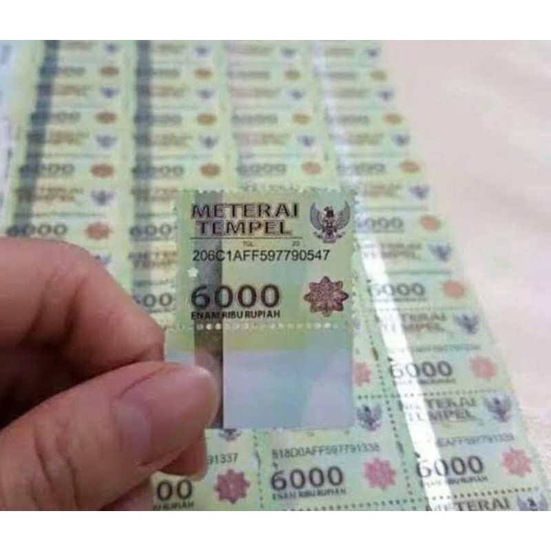 

Materai 6000 (resmi dari Kantor POS) min beli 25 pcs