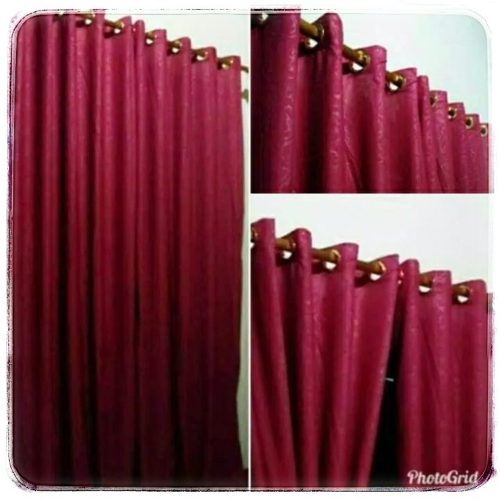 Gorden jendela minimalis polos blackout pintu bahan import merah marun tinggi 200 cm