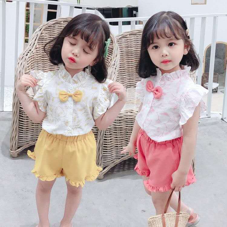 Setelan Anak Perempuan kemeja+celana pendek Set Anak Cewek keren style new arrival import