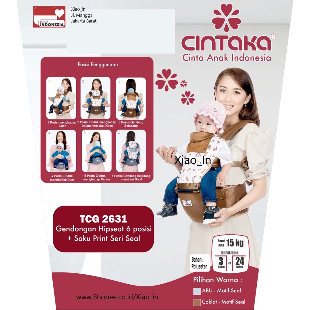 Chintaka Gendongan Bayi Hipseat 6 posisi + saku print seri SEAL TCG2631