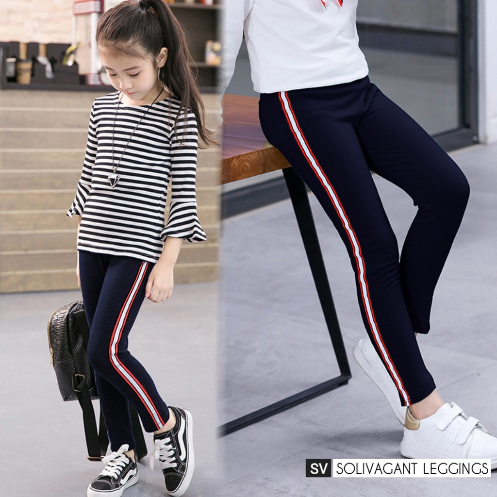 Celana Legging Stripe List Anak Perempuan Usia 5-12 Tahun Bahan Jersey Kualitas Import Tebal