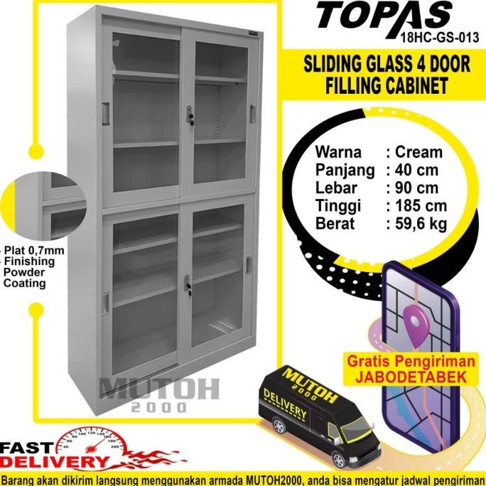 

TERBARU LEMARI ARSIP LEMARI BESI FILLING CABINET 4 KACA SLIDING TOPAS GS-013 LIMITED EDITION