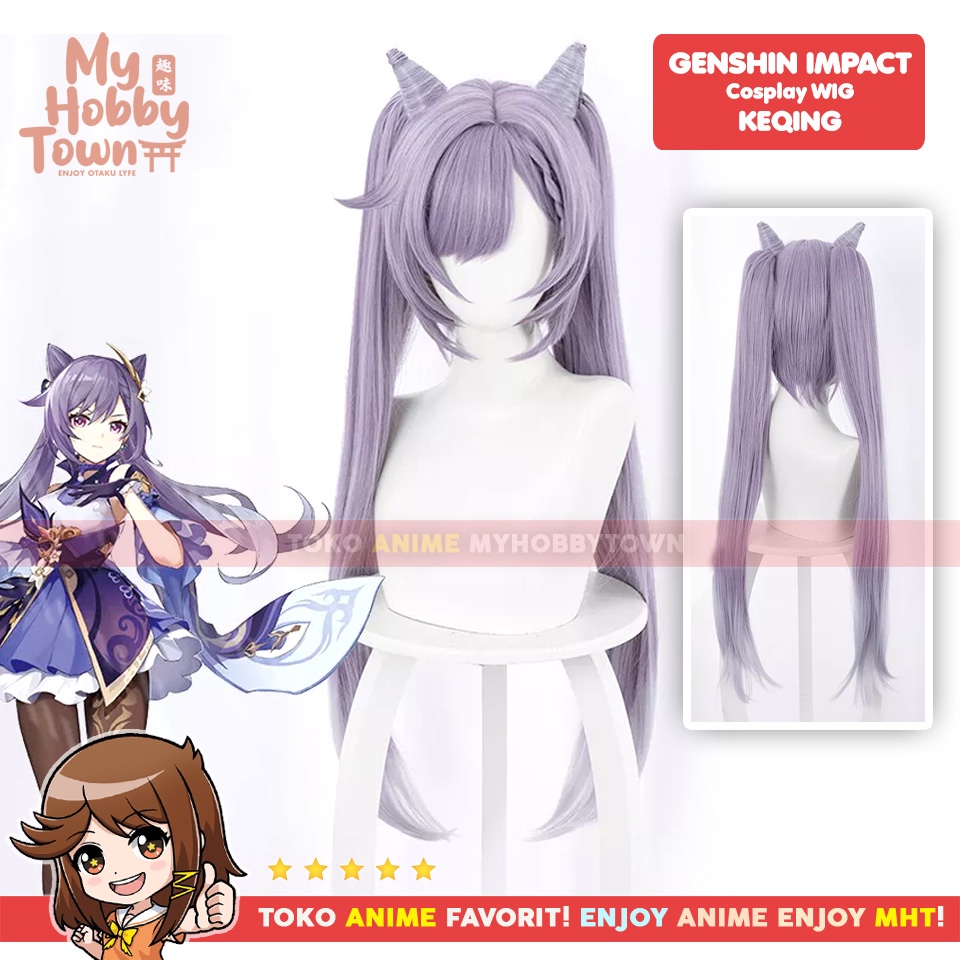 Wig Cosplay Anime Game Genshin Impact Keqing Rambut Palsu