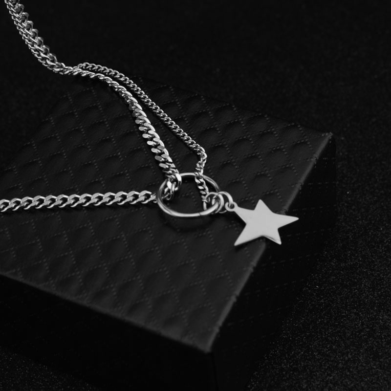 Wang YIBO Kalung Rantai dengan Liontin Bentuk Pentagram Bahan Stainless Steel