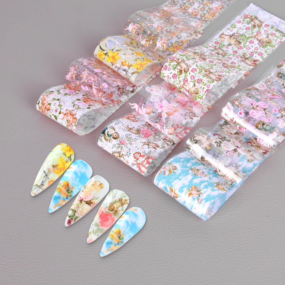 10pcs / Set Stiker Kuku Transfer Air Motif Bunga Mawar / Bibir 3d Untuk Nail Art / Manicure Diy