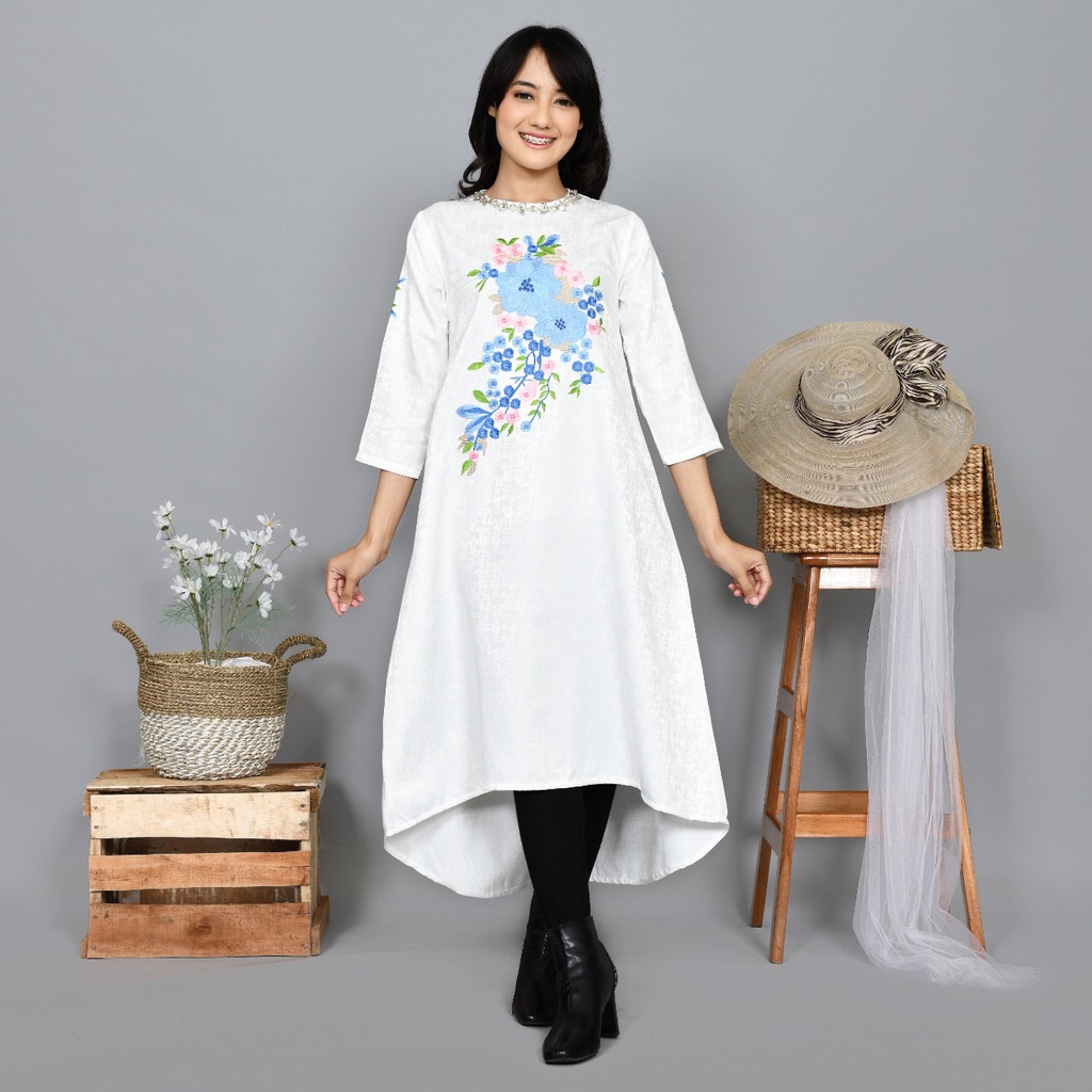 Versail Baju Muslim Tunic Wanita White Dubai PO26 | Muslim Couple Keluarga