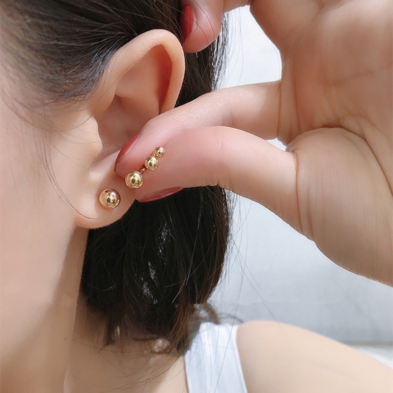 Papaozhu Fashion925 Sterling Perak Kecil Bola Stud Anting-Anting Untuk Wanita Gadis Minimalis Tindik Earring Telinga Perhiasan 2mm 3mm 4mm