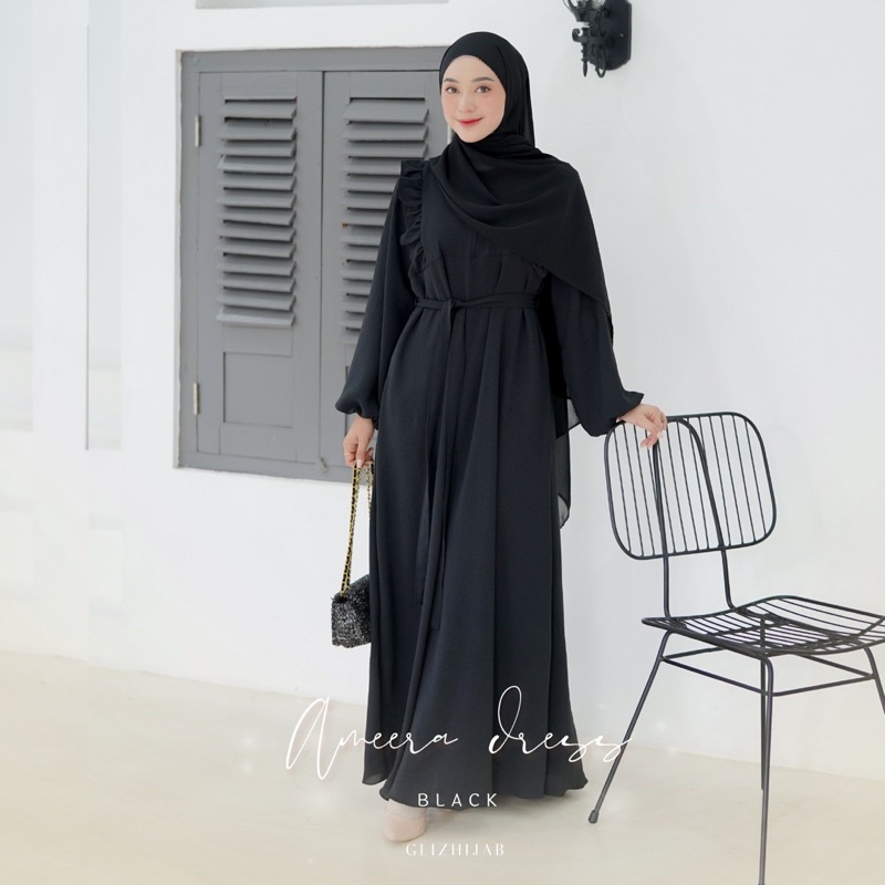 GlizHijab | Ameena Dress | Gamis Remaja Muslimah Terbaru Fashion Wanita Gamis Cringkle Ukuran XS - JUMBO-4