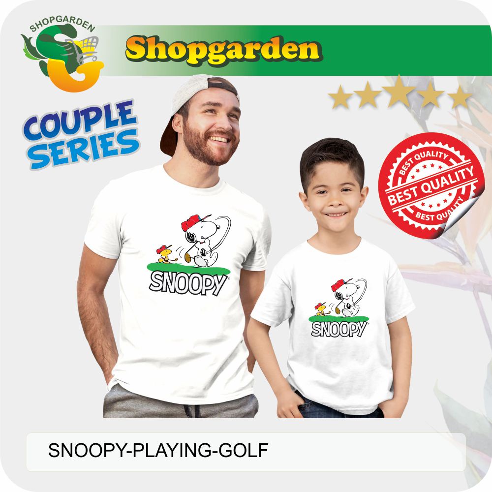 Kaos Anak Baju Couple Keluarga Kaos Pasangan Snoopy Playing Golf| SHOPGARDEN