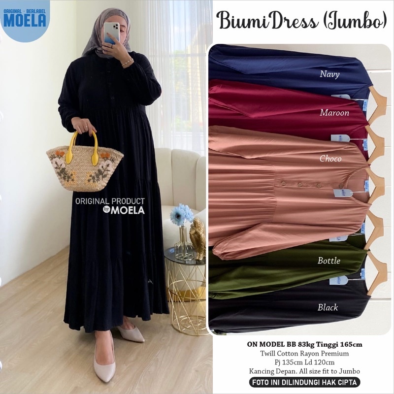 Gamis dress rayon polos Amora/Anse/Celin/Baisa/Biumi/Molin/Ciaji/Jihas/Flate/Tosti/Milly/Tisa/Siuti/Chesa/Fimel/Yapi/Lilci/Balo/Polse/Rensi/Silom/Neta/Rome by Moela berlabel-Biumi black