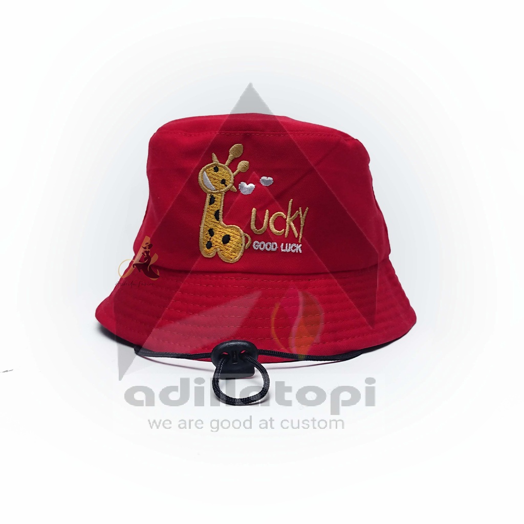 Topi Bucket anak motif jerapah || bucket anak good lucky pakai tali