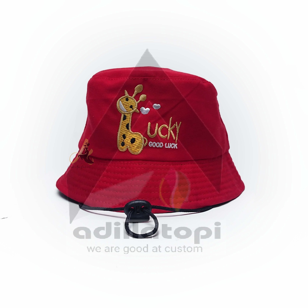 Topi Bucket anak motif jerapah || bucket anak good lucky pakai tali || bucket anak tali || good lucky || usia 2 sampai 8 tahun