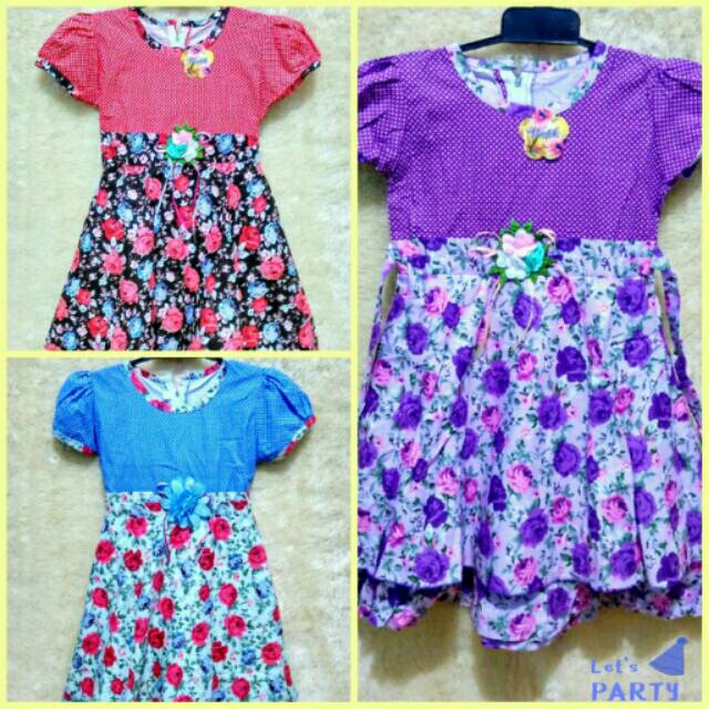 Gaun dress anak bagus katun halus tumpuk usia 6-7 tahun