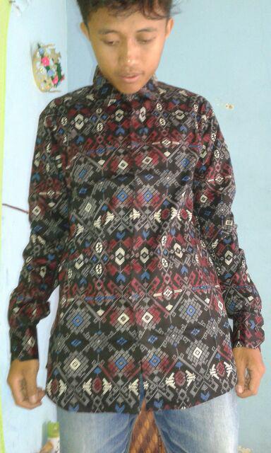Kemeja Batik Panjang Songket Pria Cowo Kerja Kantor Hitam