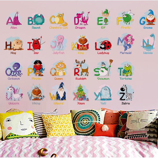❤ IJN ❤ Wall Sticker Alpabeth 45x60cm Huruf Abjad Study Anak Belajar Stiker Dinding