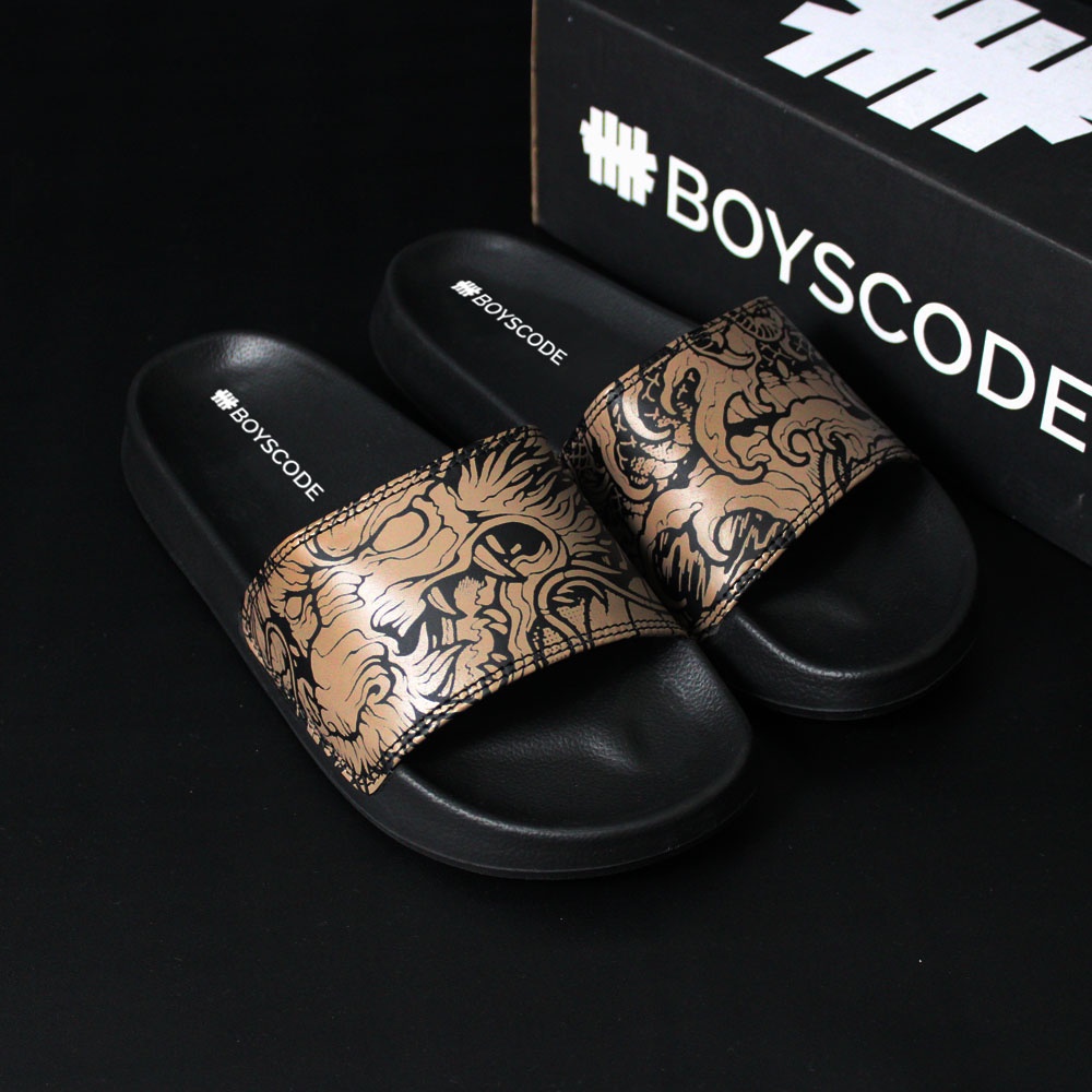Sendal Selop Pria Wanita Distro Boyscode Dragonforce Motive Brown / Sendal Slip On Pria / Sendal Slide Pria