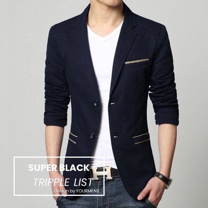 BLAZER PRIA SLIM FIT BODY STYLE SUPER BLACK CASUAL SUIT PREMIUM HIGH TWIST NIKAYU