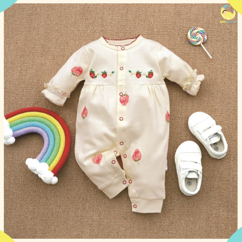 [COD]Jumper bayi lengan panjang perempuan motif STROBERI SOFT YELLOW 0-24 bulan / baju bayi perempuan IMPOR KOREA 100% katun/babylovanta