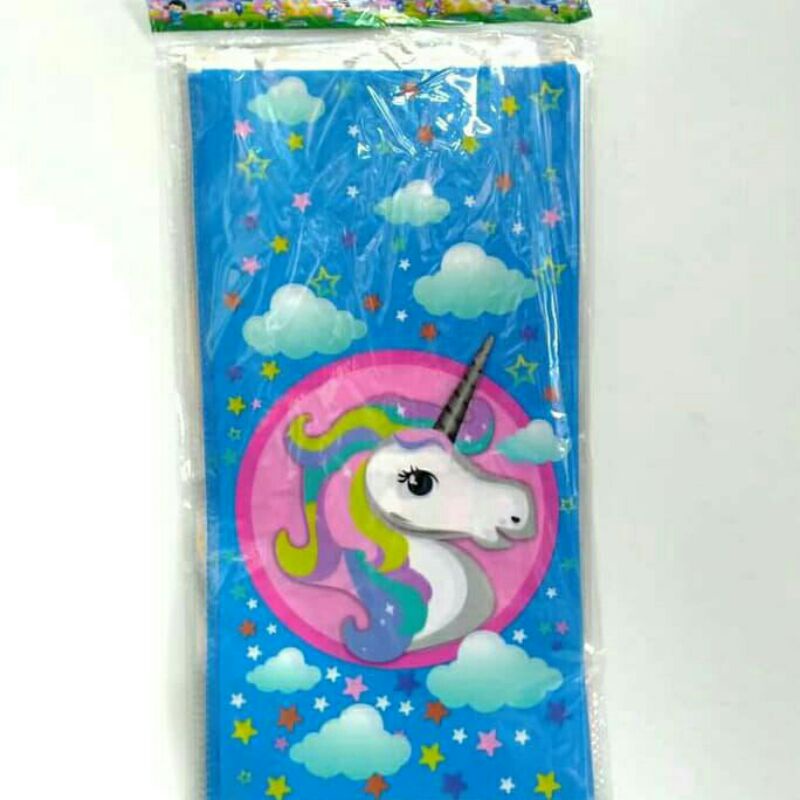 

plastik Snack plastik Souvenir ulang tahun karakter unicorn warna biru isi 10 lembar