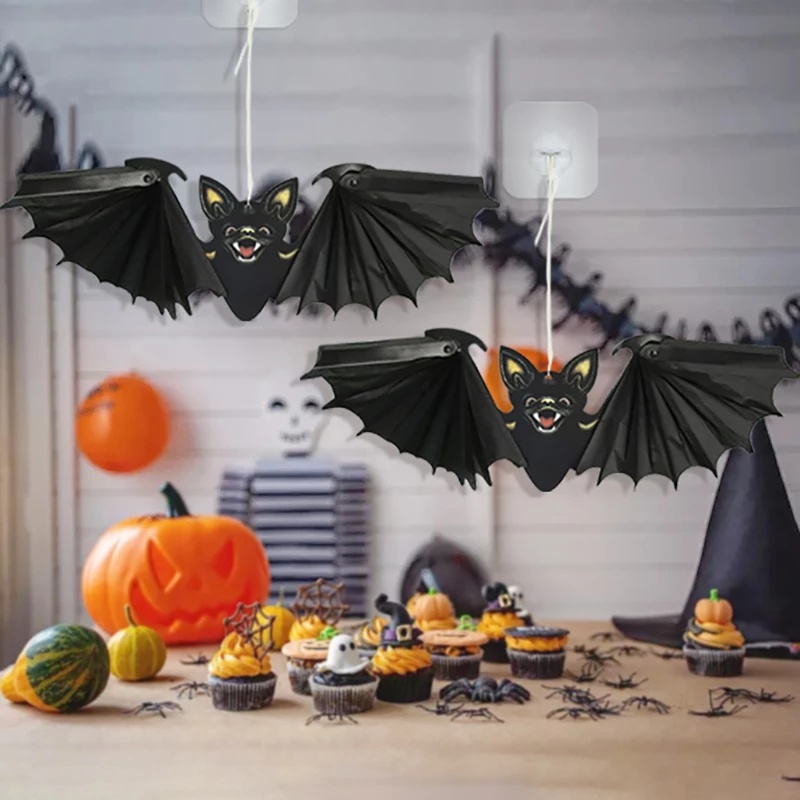 [ Halloween Paper Bat Pendant Hangingdecoration for Home Halloween Festival Party Bar Haunted House ]