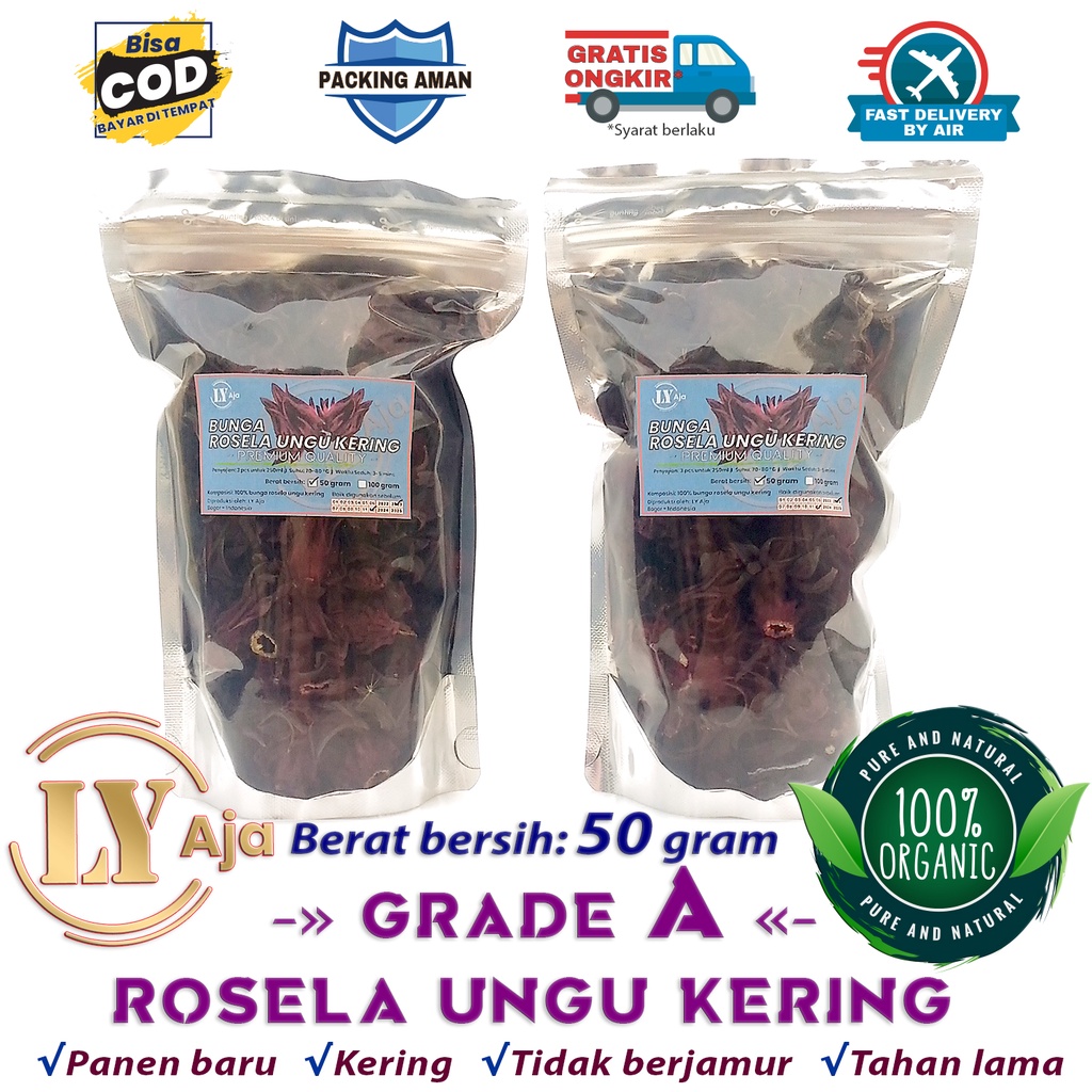 Teh Bunga Rosela UNGU Kering 50 Gram Rosella Roselle Grade A Premium LY Aja 50 Gr Herbal Pelangsing Diet