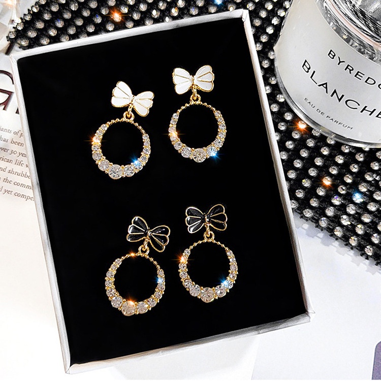 Korean Ins Style Simple Fashion Bow Round Silver Pin Earrings