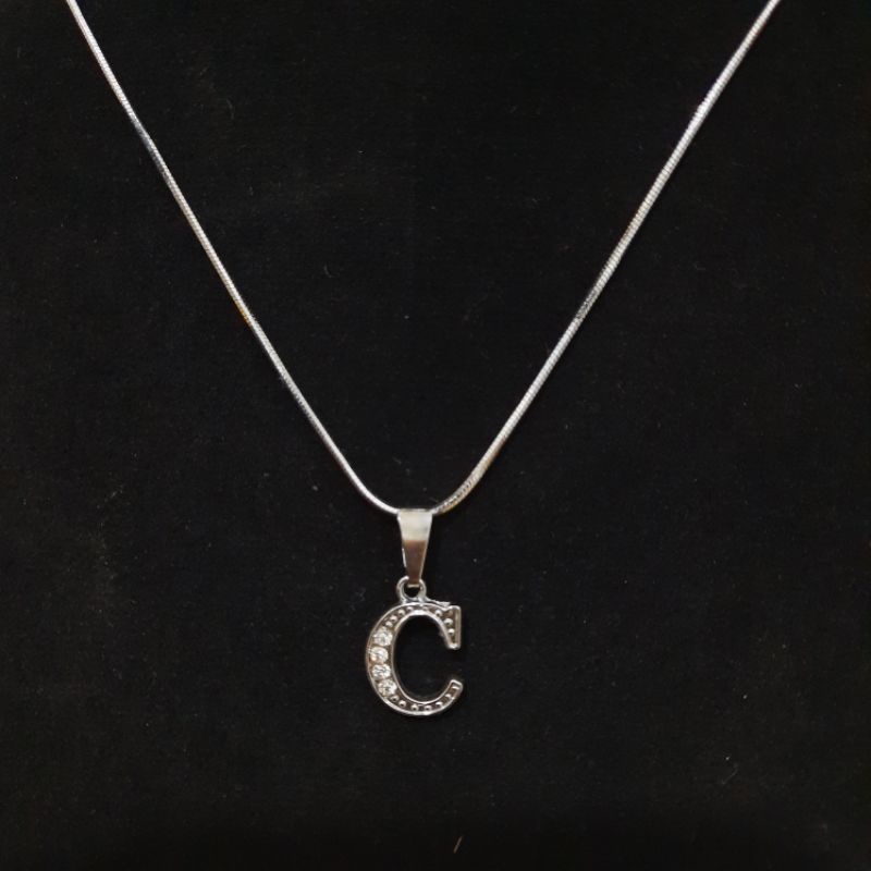 Kalung Rhodium Titanium Anti Karat Dan Tidak Gatal di kulit/kalung Inisial nama A sampai Z//kalung Pria dan Wanita