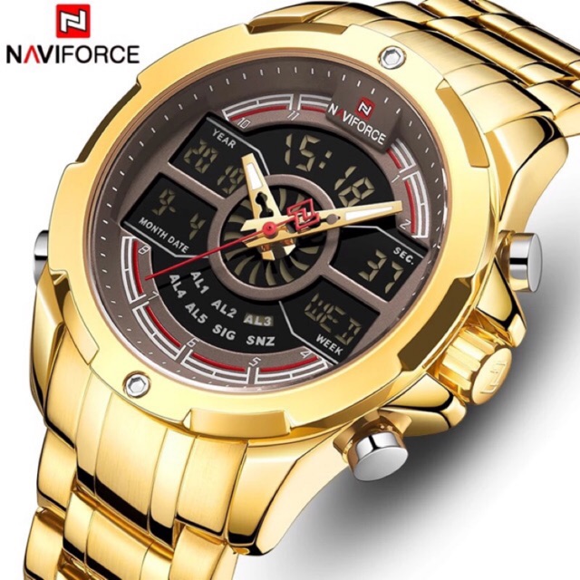 JAM TANGAN PRIA TERBARU MEREK NAVIFORCE DUAL TIME NF-9170 G/CE