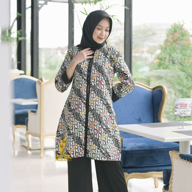 KEMEJA WANITA HEM CEWEK LONG TUNIK PEREMPUAN LONG TUNIK KEKINIAN SIZE JUMBO BATIK ORI PRABUSENO
