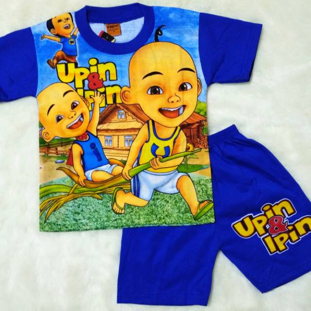 Setelan Pendek murah Motif UPIN IPIN umur  2  7 tahun  untuk 